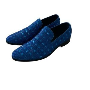 Stylish Royal Blue Glitter Men's Slip-On Loafers